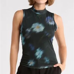 Rag & Bone Abstract Aliyah Mock Neck Sleeveless Mesh Top